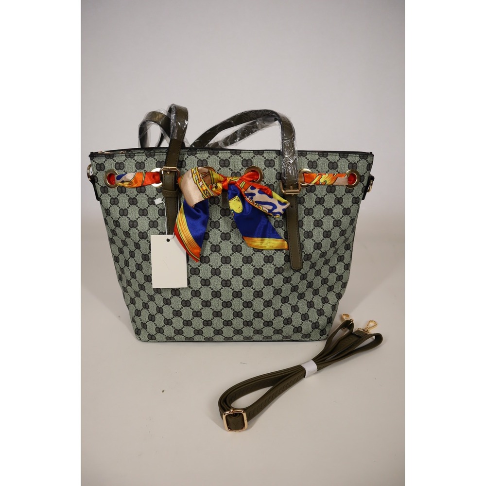 Women's Green Patterned Purse with Satin Scarf Detail